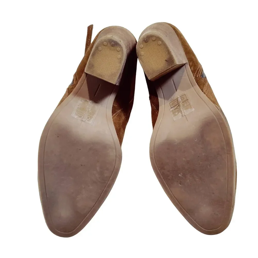 Dolce Vita Women's Sz 10 Hena Camel Brown Suede Block Heel Side Zip Bootie Mule